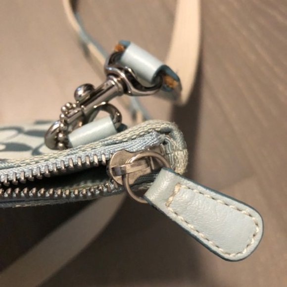 Coach Baby Blue Suede and Fabric Cross Body Bag - Picture 7 of 12